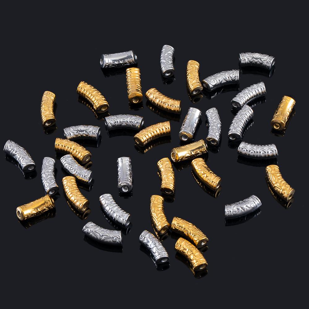 5pcs Stainless Steel Embossed Curved Tube Spacer Beads Necklace Charm Pendant Loose Beads Connectors DIY Jewelry Making Findings