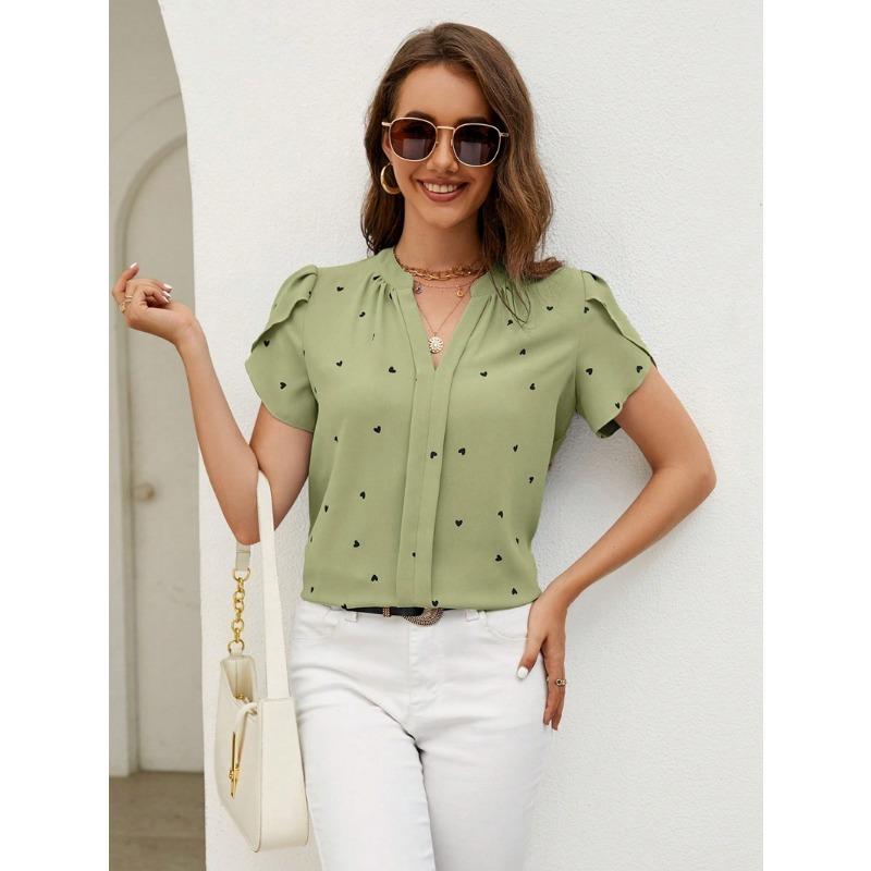 Women's 2026 Summer V-neck Love Petal Sleeve Shirt Temperament Women's Top