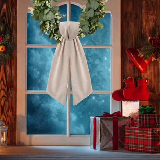 2 Pcs Wreath Sash for Front Door Blank Satin Wreath Sash Embroidery Monogram Plain Ribbon Accessories for Xmas Party Yard Doorway Wall Decor