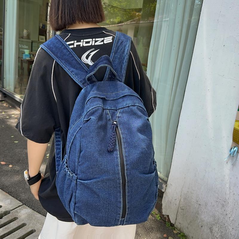 Schoolbag Large Capacity Canvas Backpack Male Korean Version High School College Student Simple Backpack Female Denim Computer Shoulder Travel Bag