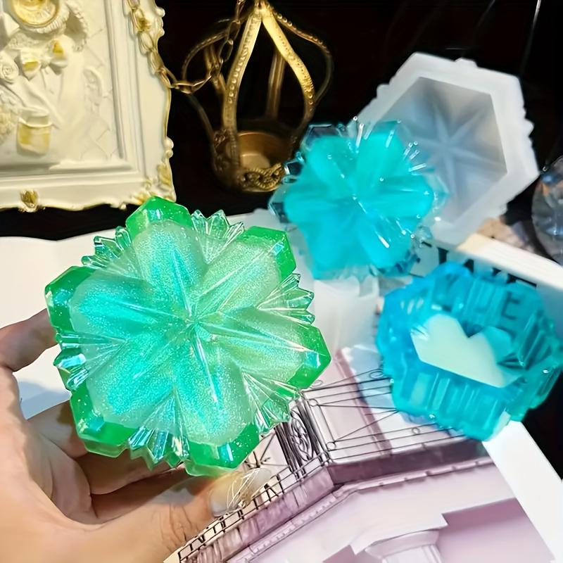 1 Set Snowflake Design Resin Mold Jewelry Box with Lid Silicone Epoxy Casting Mold for DIY Crafts Candy Storage