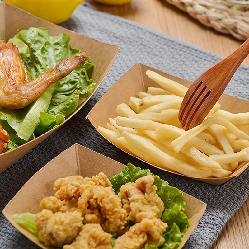 50 Stück Küche Einweg Snackschalen Gebäckteller Kraftpapier Dessert Kuchen Lebensmitteltablett Ölfest Pappschalen Party Geschirr