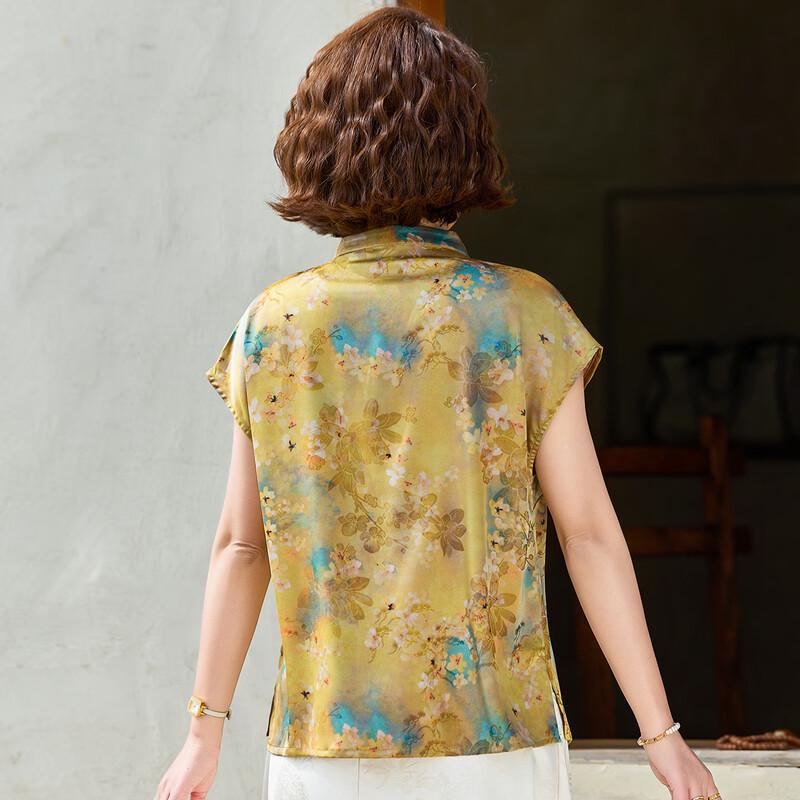 New Chinese Style Floral Print T-shirt for Women