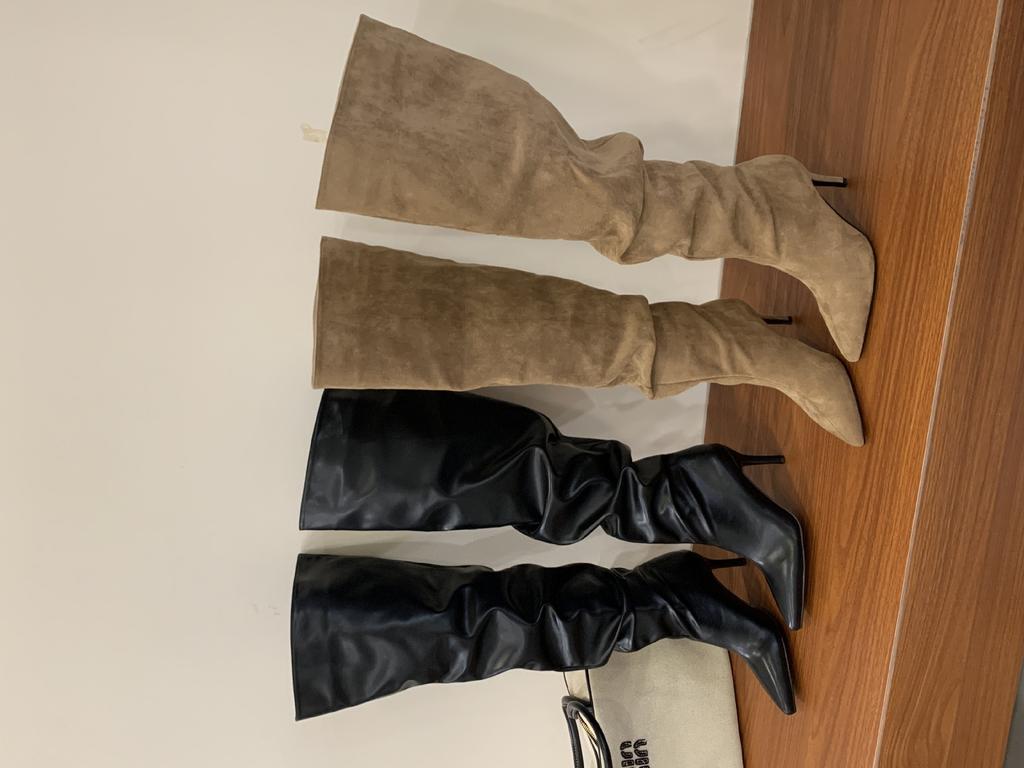 2025 europejskie i amerykańskie nowe jesienno-zimowe buty na cienkim obcasie ze szpiczastym noskiem, plisowane buty marszczone, kozaki do kolana, kozaki wysokie, buty damskie