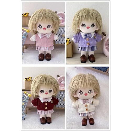 Niannyyhouse 20cm Plush Clothes Set: Jumper, Dress Shirt, Skirt, and College-Style Cardigan (Purple) Cotton Doll with Accessories