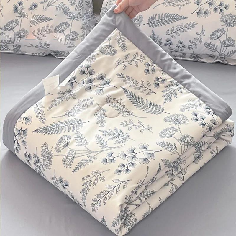 Fashion Flower Print Cool Blanket for Summer Light Skin Friendly Air Conditioner Comforter Single Double Bed Home Decor Quilt