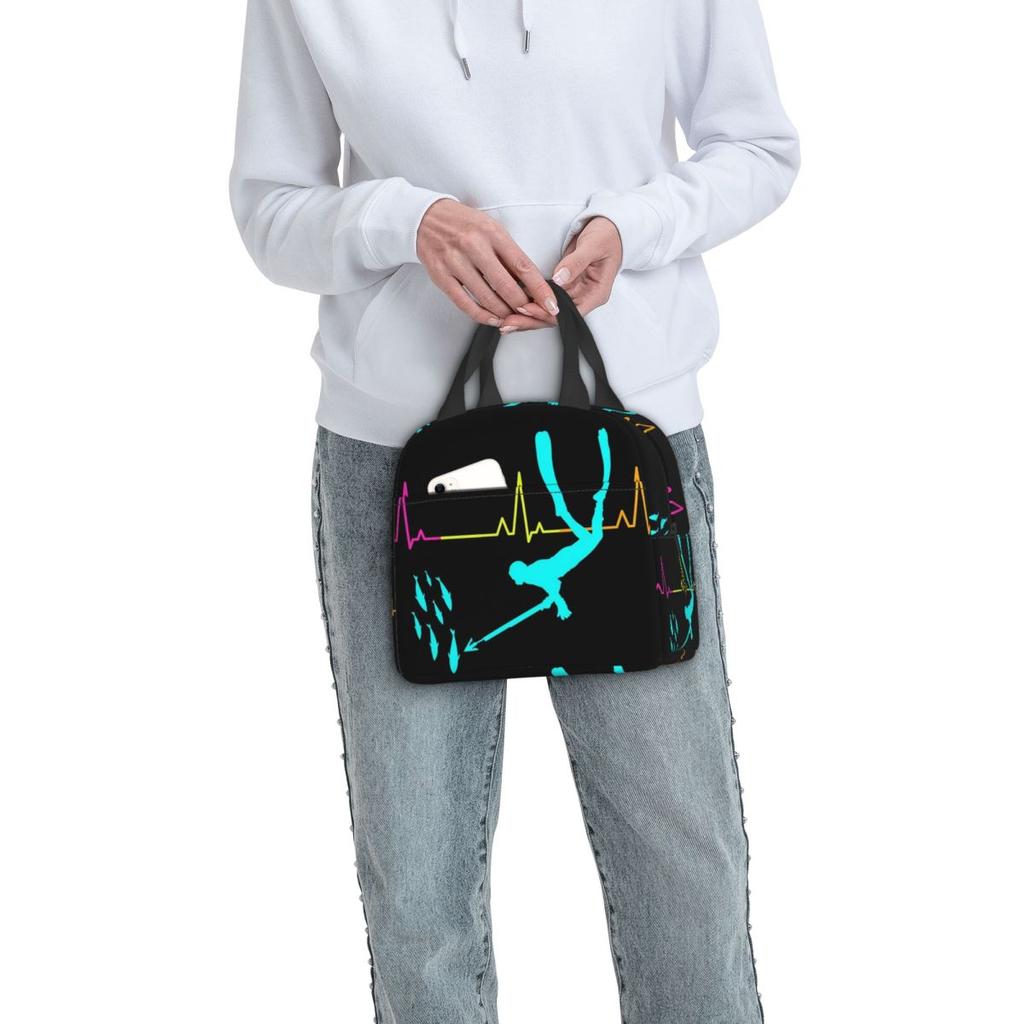 Spearfishing Spearfisher Fishing Heartbeat Pulse Insulated Lunch Bag for Women Kids Portable Food Boxes Thermal Lunch Box Tote