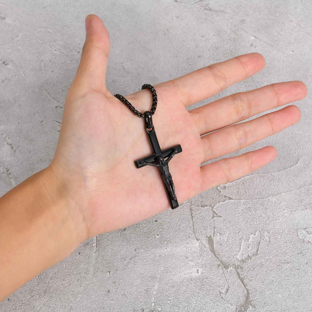 Stainless Steel Jesus Cross Pendant Necklace Fashion Gold Silver Color Christian Necklace Religion Prayer Faith Jewelry for Men