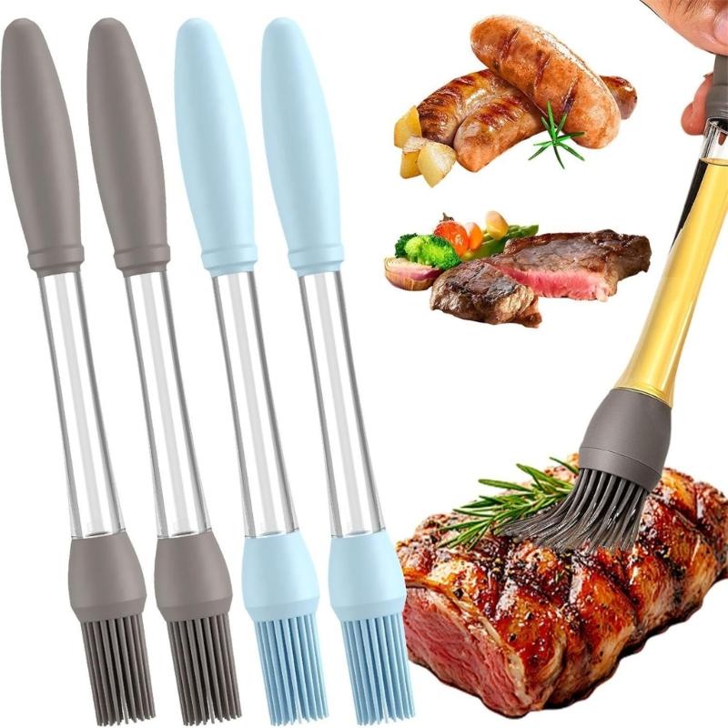 4 Piece Food Grade Silicone Cooking Basting Brush Heat Resistant Barbecue Oil Applicator Easy Cleaning Kitchen Tool
