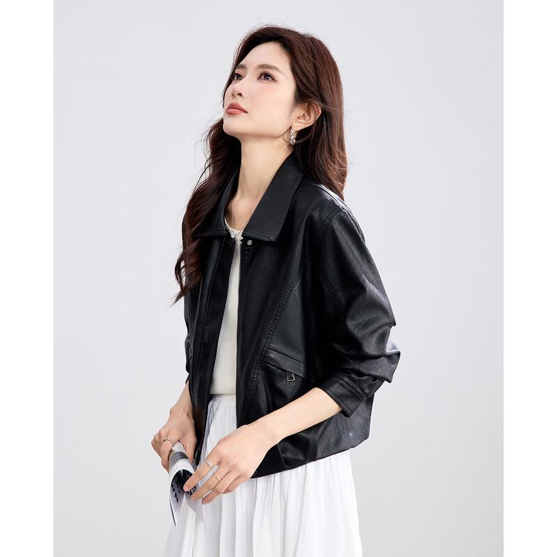 TERRE BLEUE Women's Retro Biker Style PU Leather Jacket