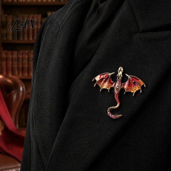 Dragon Lapel Pin 2Pcs Rhinestone Flying Brooch, Western Winged Pin, Alloy Brooch Sweater Cardigan Coat Suit Scarf Decor, Men Jewelry Accessories Clip