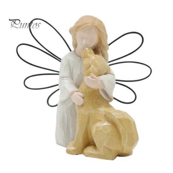 

Статуэтка ангела и собаки, расписанная вручную из смолы, украшение для домашнего офиса, настольная мини-статуэтка ангела, девочки и собаки, подарок для любителей собак