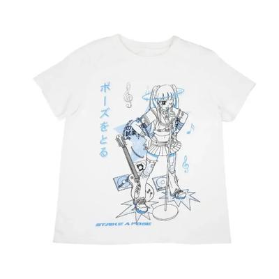 Women Oversized T-shirt Kawaii Goth Harajuku Music Girl Print Black Crop Short Sleeve Top Female T-shirts Y2k Mujer Grunge Kpop
