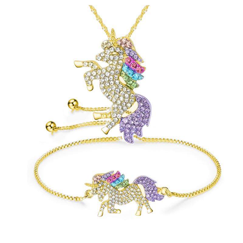 

Unicorn bracelet and necklace set - creative colorful pony set