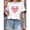 Ein Herz aus Streifen Grafikdruck Übergröße Damen T-Shirt, Kurzarm Rundhals Lässiges Oberteil für Sommer & Frühling, Damenbekleidung
