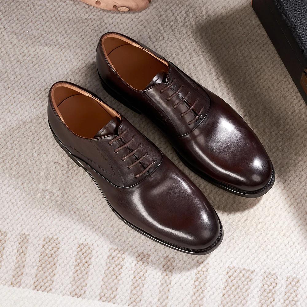 Fashion Formal Genuine Leather Derby Men's Shoes Handmade Goodyear Leather Shoes Classic Lace-up Business Banquet Dress Shoes Men