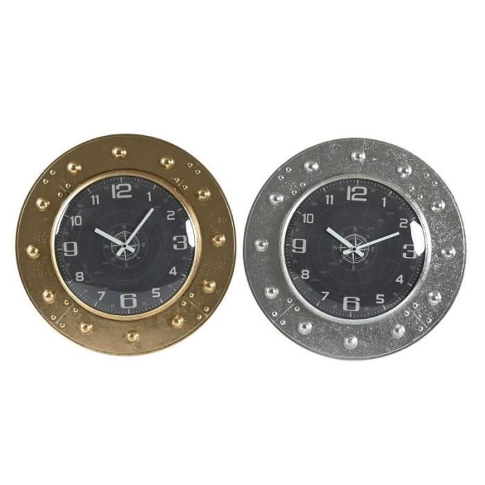 Horloge Murale - DKD Home Decor - Verre Argenté Noir Doré - 48,5 Cm - Design Contemporain - À Suspendre