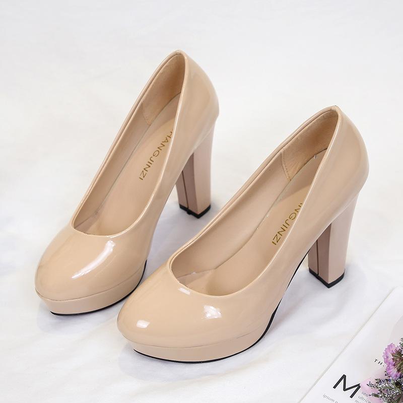 Four Seasons Dress Work Women's Shoes Large Size Black High Heels Etiquette Round Head Thick Heel Professional Shoes 10cm (New)