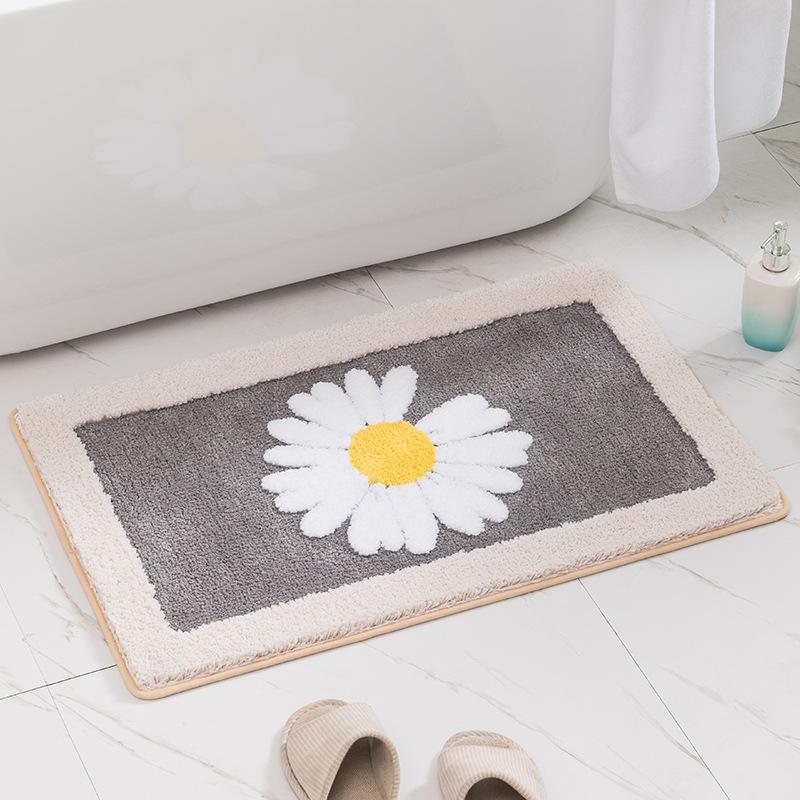 Inyahome Bath Mats Fashionable Cartoon Flocking Bathroom Rugs Durable Indoor Daisy Bath Rugs Suitable for Bathroom Door Carpets