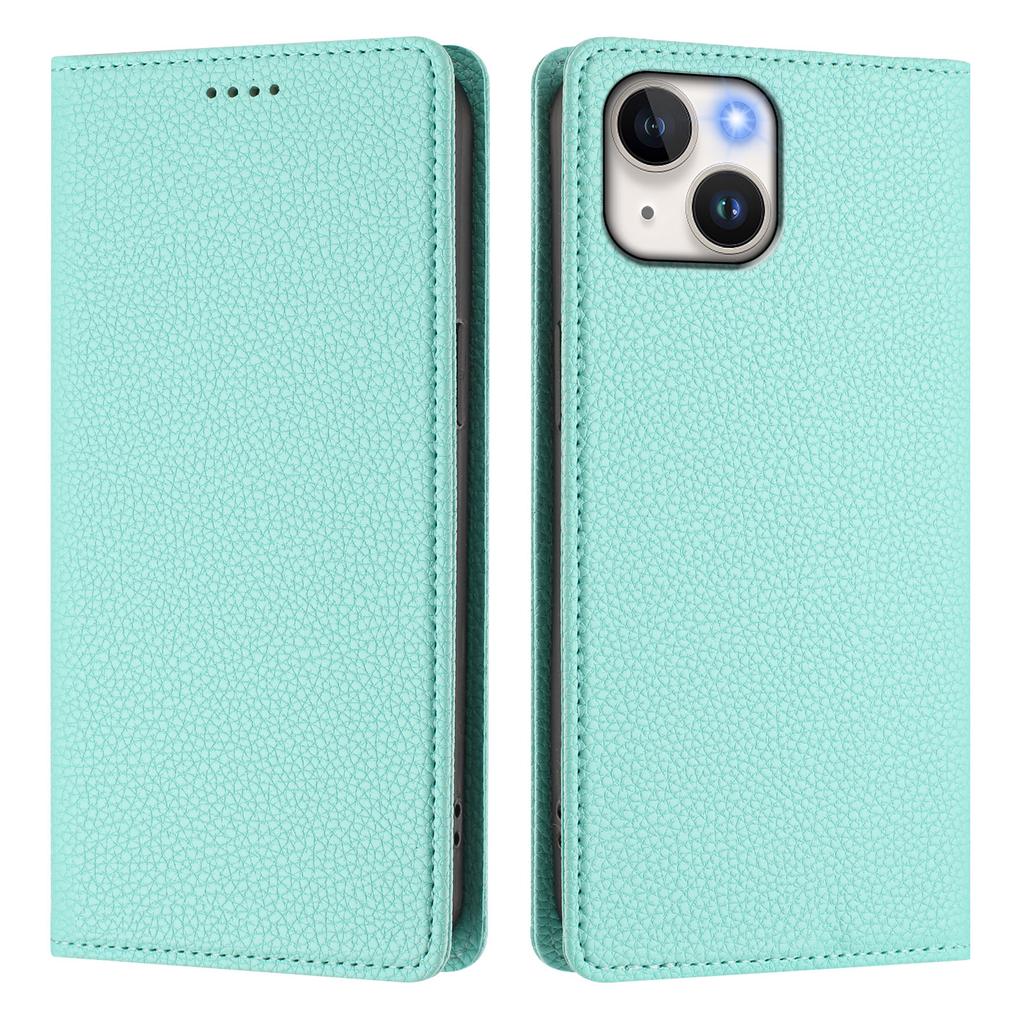 For iPhone 15 Wallet Case RFID Blocking Litchi Texture Leather Mobile Cover