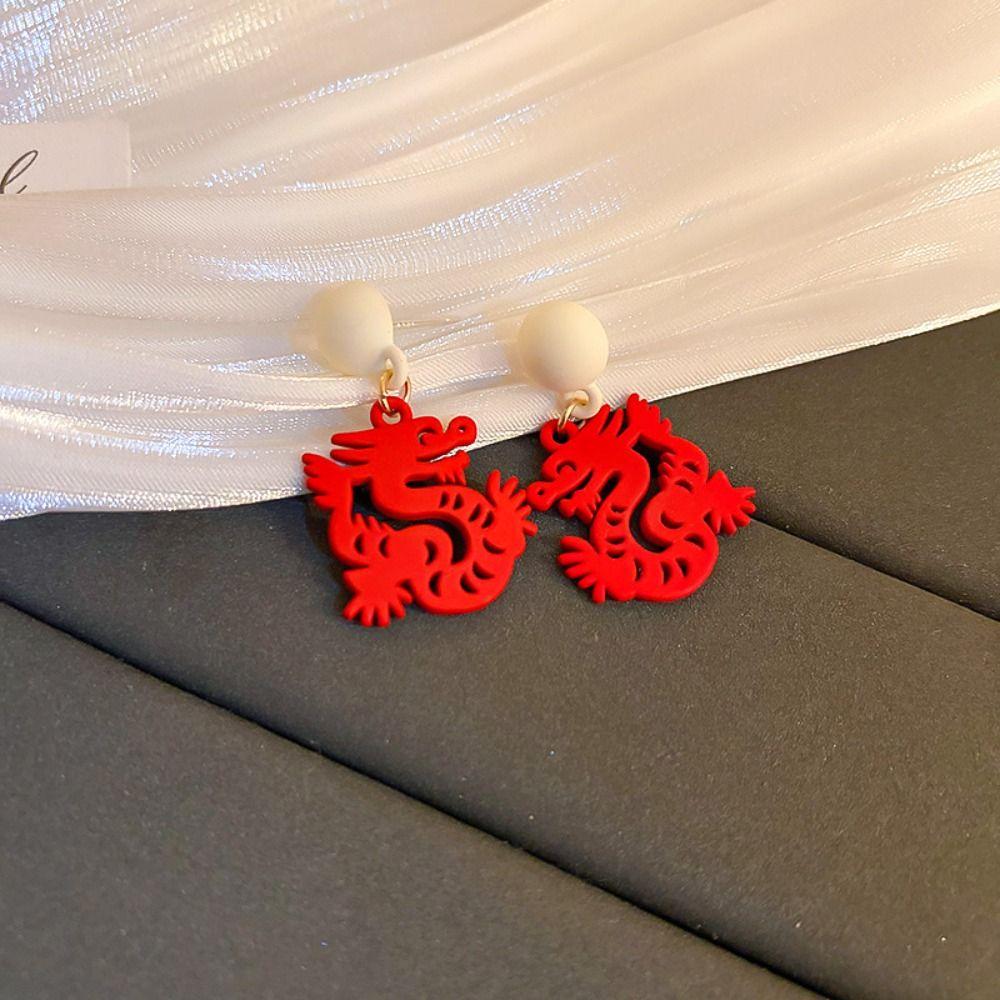 

Серьги-подвески с полым резным красным драконом в китайском стиле со знаком зодиака дракон для девочек
