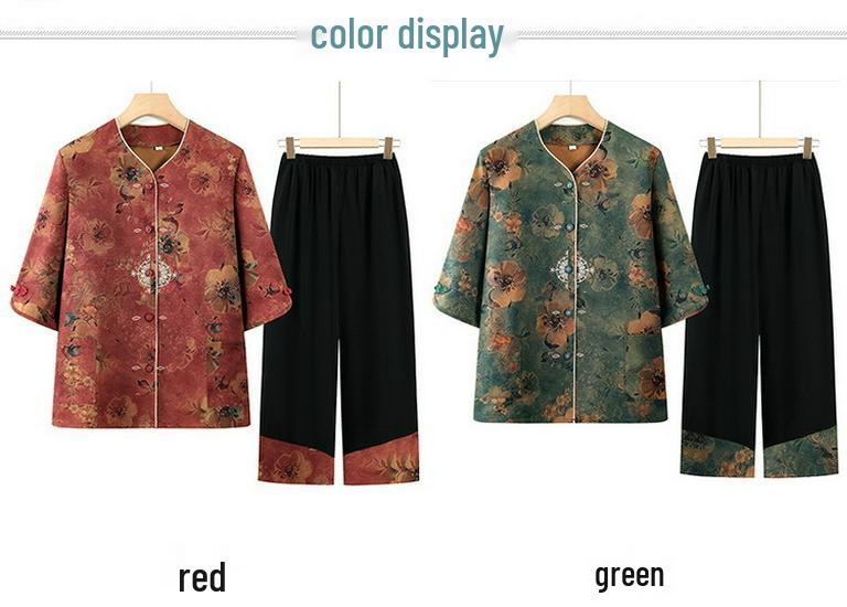 Plus Size Women's Mid-Sleeve Tang Suit Top & Pants Set - Stylish Spring/Autumn Chinese Style for Mom