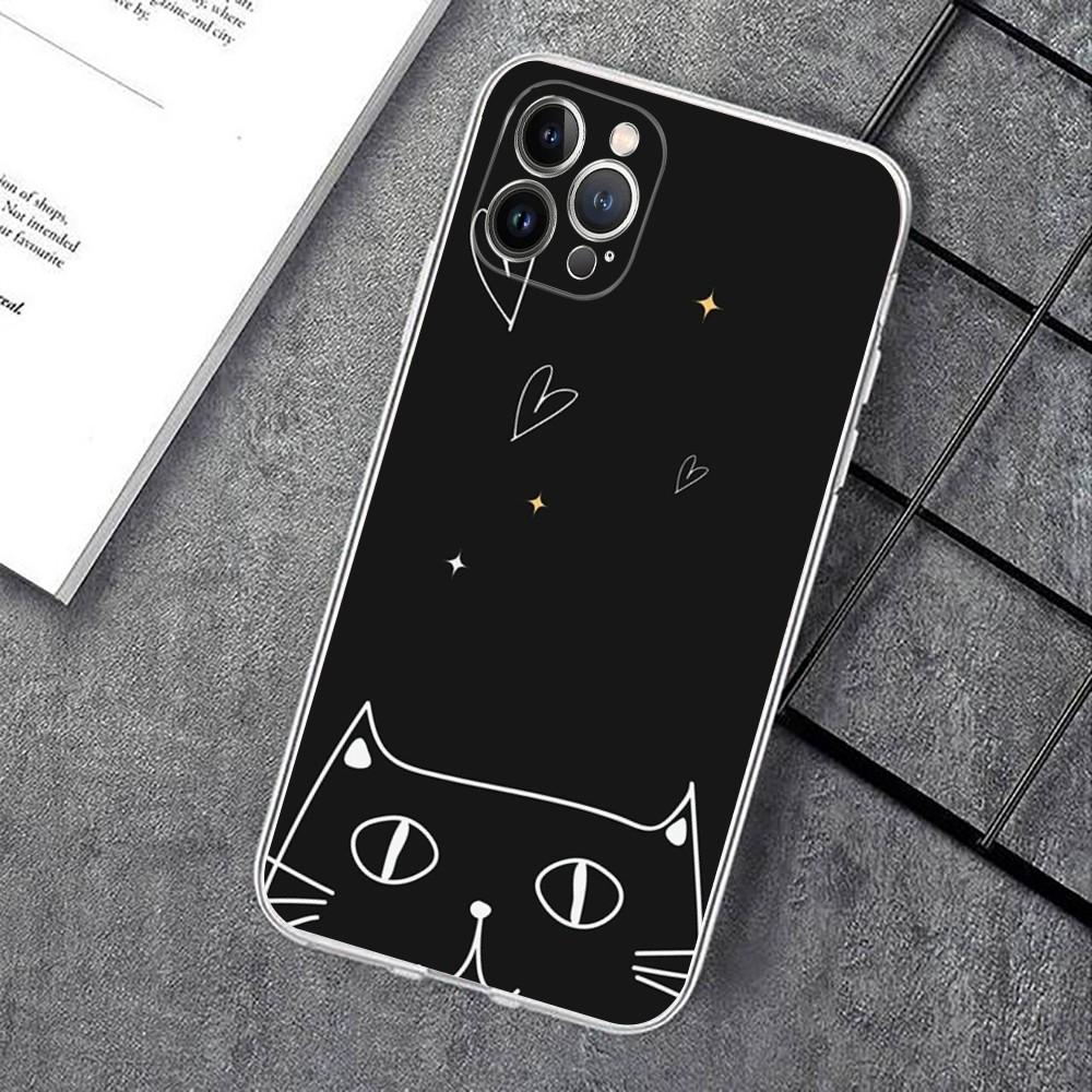 Cute Cat Line Phone Case For iPhone 15 14 11 12 13 Mini Pro XS Max Cover 6 7 8 Plus X XR SE 2020 Funda Shell