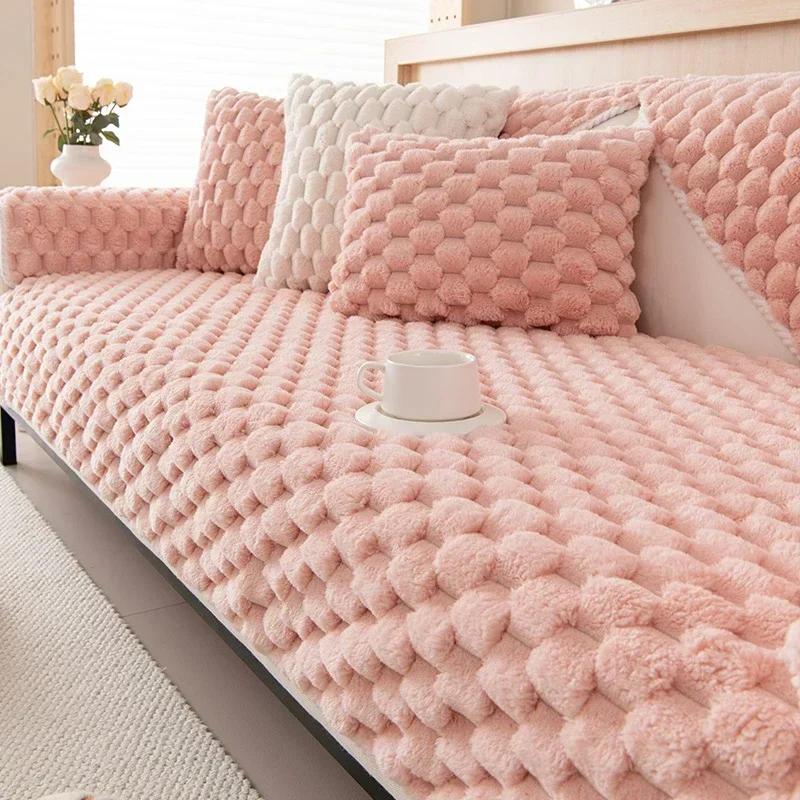 Thicken Plush Sofa Cushion Flannel Soft Anti-Slip Sofa Covers for Living Room Universal Couch Towel Furniture Protection Home