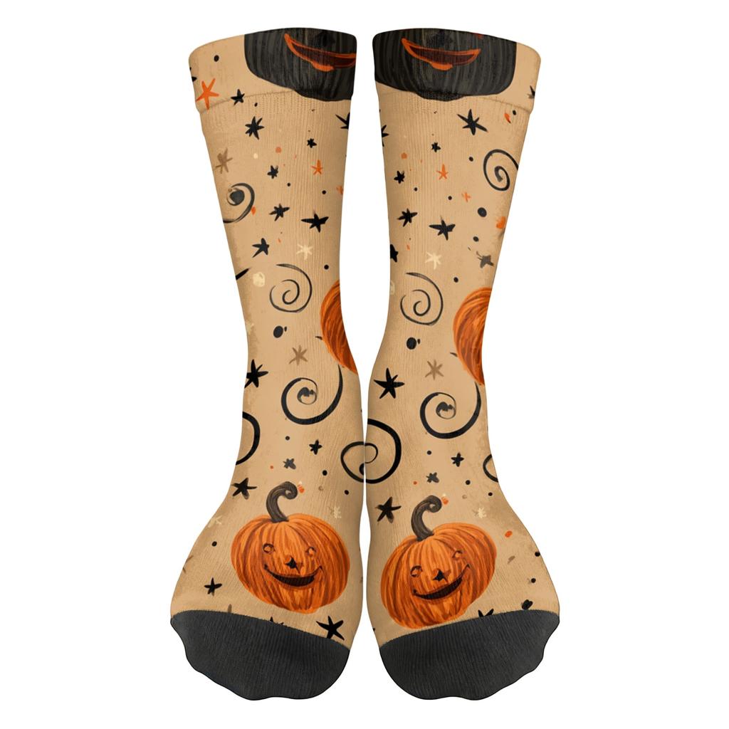 Unisex Mid-Calf Socks Breathable Comfortable Fit Halloween Patterned Socks with Elastic Cuff Suitable for Daily Wear and Seasonal Use