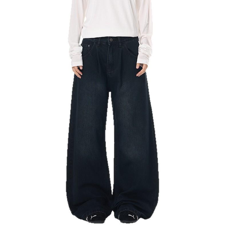 Washed American Scimitar Jeans for Men and Women with Versatile Silhouettes and Handsome Wide-leg Pants