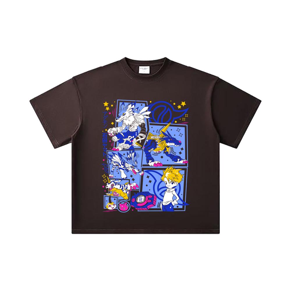 260 GSM Double Yarn 32 Count 100% Cotton Digimon V2 Garurumon Print Unisex Heavy Cotton T Shirt