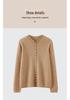 Women's 100% Wool Round Neck Button-Up Cardigan: Autumn/Winter Rolled Hem Knit Sweater