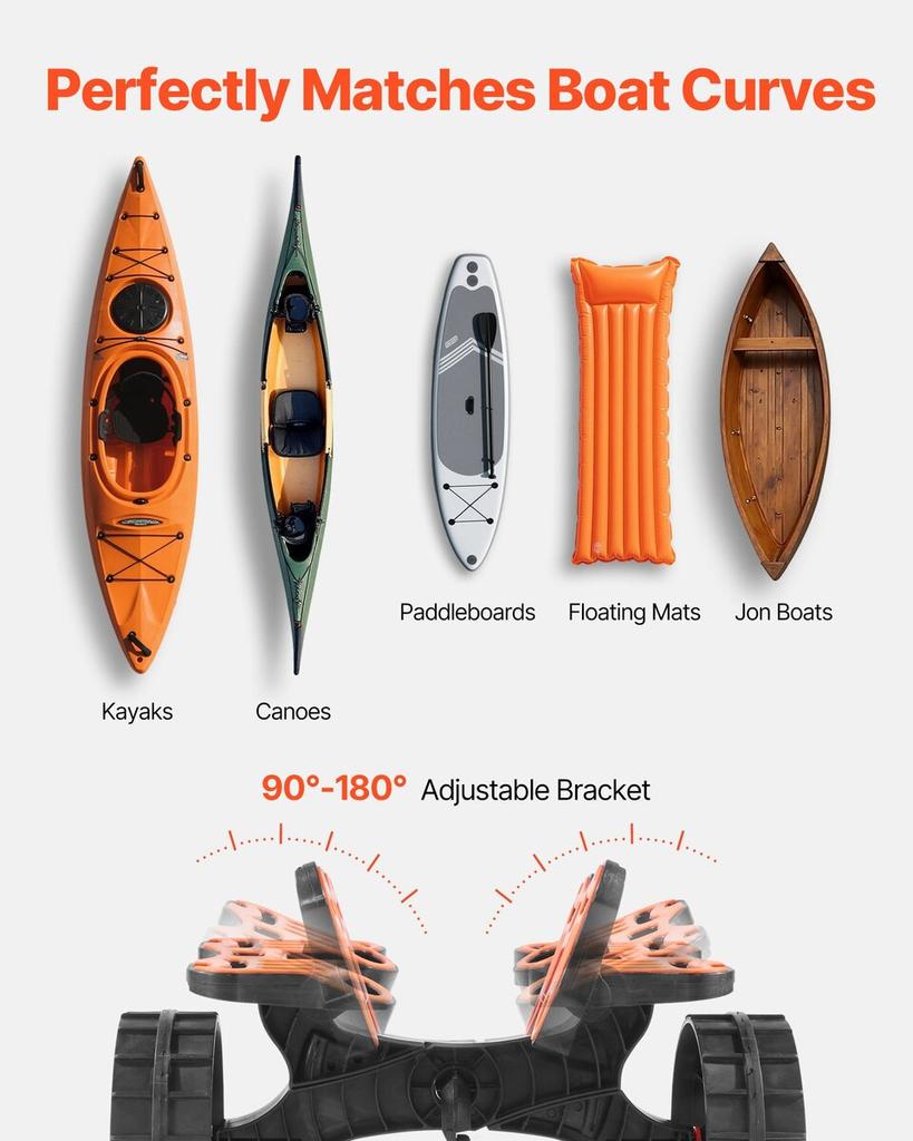 Kayak Cart, 136.1 Kg Load Capacity, Foldable Kayak Trolley with 25.4 Cm Solid Rubber Tires & 1 Ratchet Strap, Paddle Board Trolley for Carrying