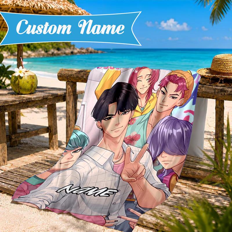 Custom Name KPop Fantasy Night Beach Towel Microfiber Beach Towel, Lightweight and Quick-Dry, for Summer Travel, Swimming Pool Gift