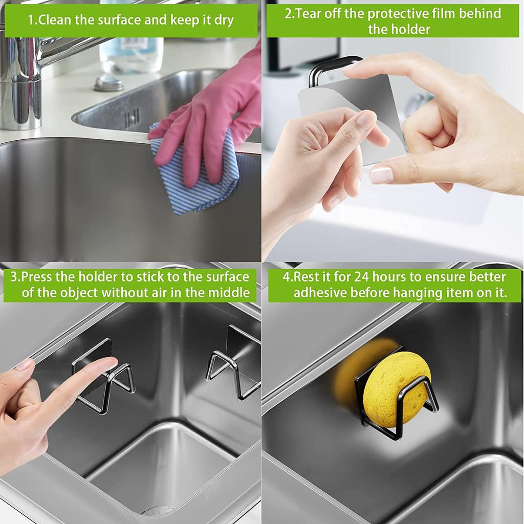 Kitchen Stainless Steel Sink Shelf Sponges Holders Adhesive Drain Drying Rack Kitchen Wall Hooks Storage Organizer Accessories
