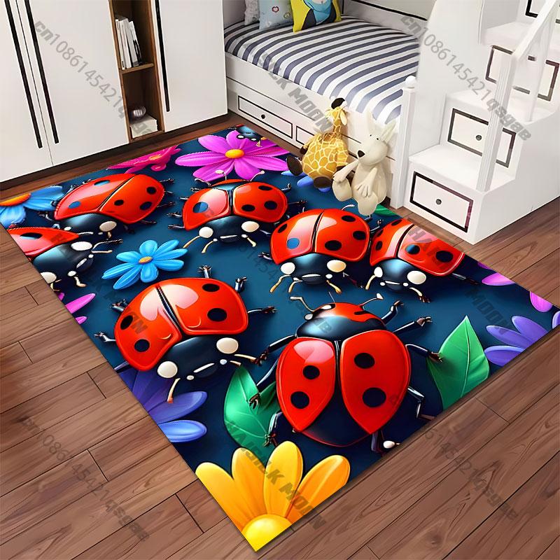 Marienkäfer Blumen lebendige Natur Teppich Yoga Wohnzimmer Raumdekoration Kinder Krabbelmatte Fußmatte Bereichsteppich Spielmatte