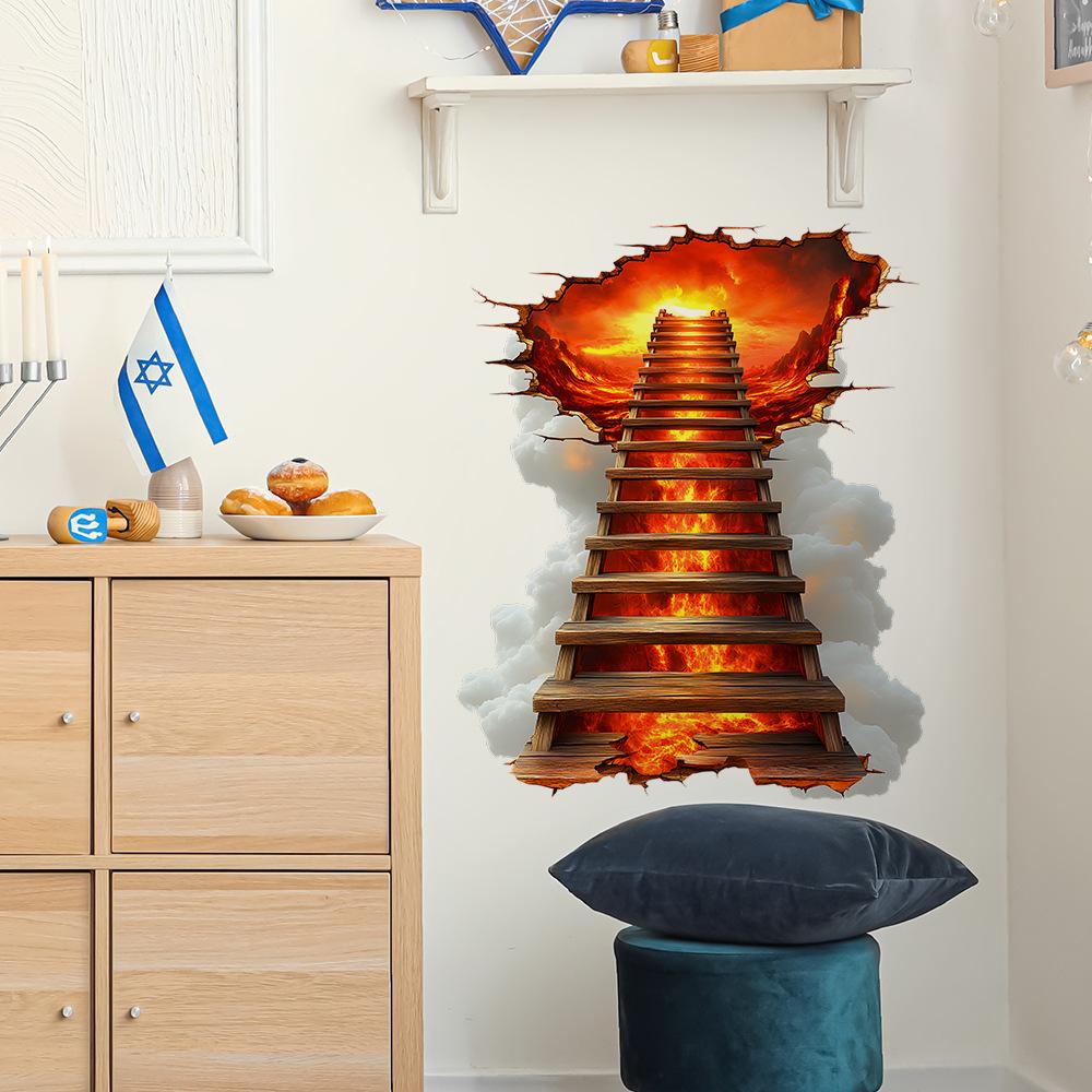 2 Pcs Creative Flame Broken Bridge Bedroom Living Room Background Wall Beautification Decoration Wall Stickers