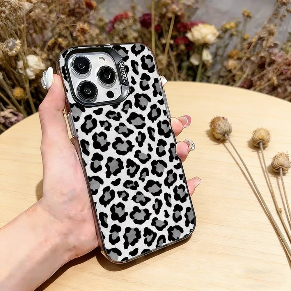 Black leopard print Phone Case For iPhone 17,16,15,14,13,12,11 Plus,Pro Max,XS,Colorful Silver Phone case Funda Cover