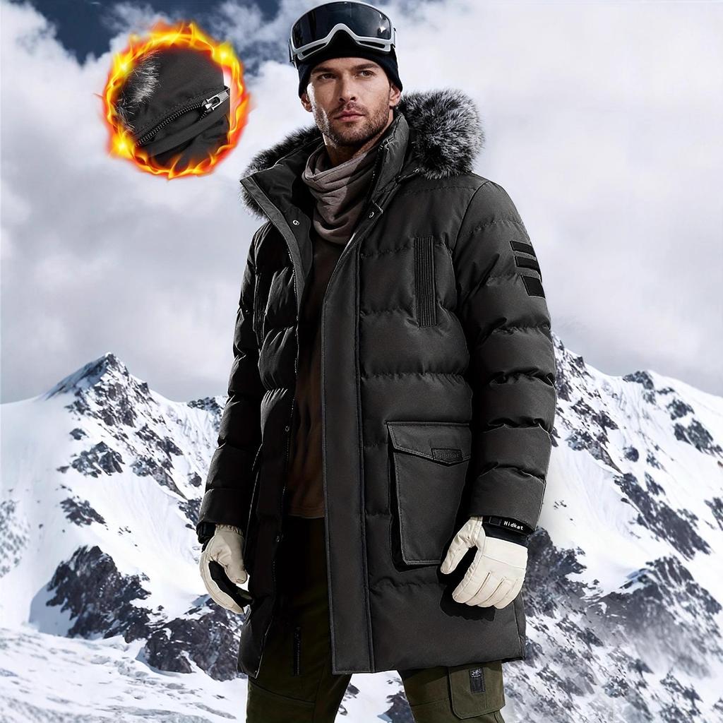 Herren Mittellange Europäische Winter Baumwolljacke - Dick, Winddicht, Kältebeständig Skimantel mit Reißverschluss