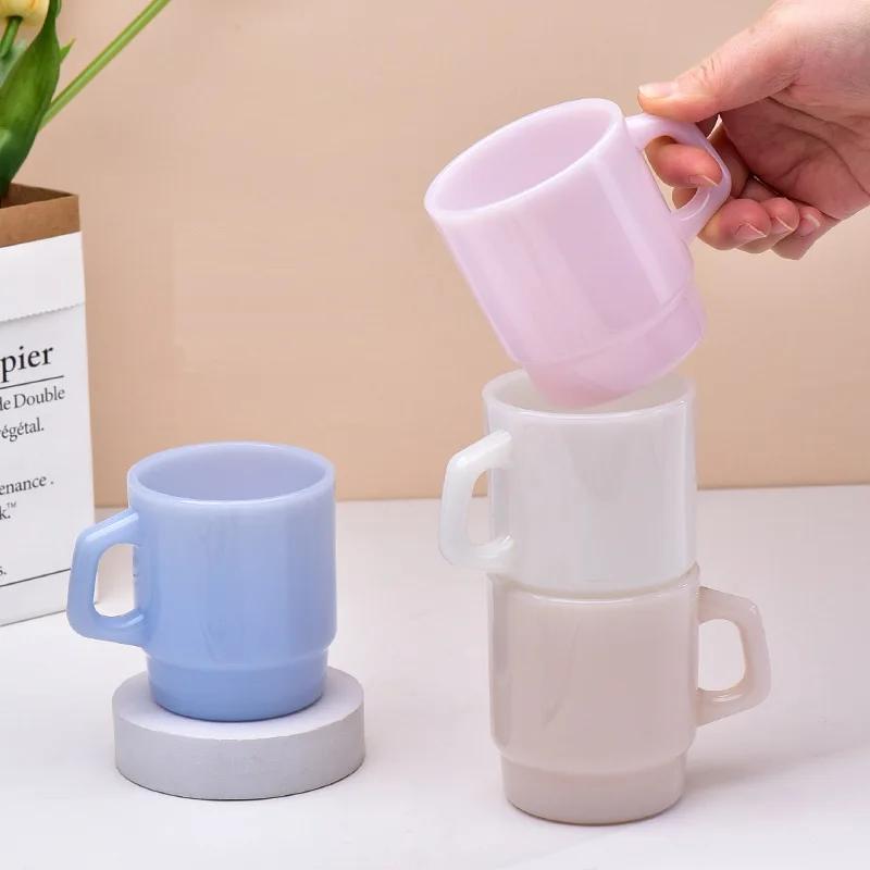 Stackable Colored Heavy Glass Mug Cup 230ml 8oz Heat Resistant White Pink Green Blue Skin Coffee Mug Tea Juice Water Cup 1 Piece