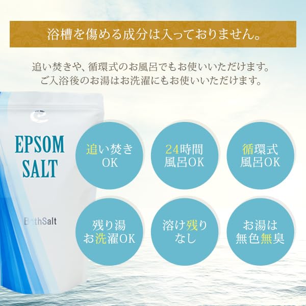 Earth Conscious Japanese Epsom Salt with Measuring Patch Reheatable [3kg/30 Uses] Spoon, Additive-Free, Tested,