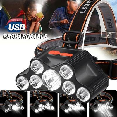 Lampe Frontale Puissante Rechargeable 7LED Lampe Frontale Haute Luminosité Extérieure Étanche Camping Chasse Randonnée Aventure Lampes Frontales