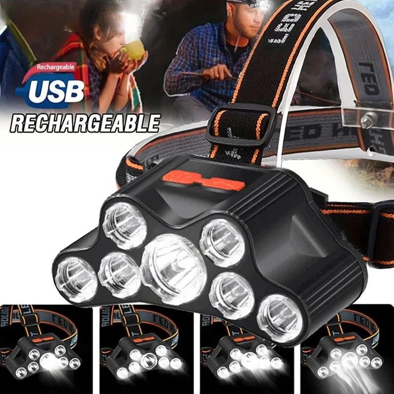 7LED Powerful Rechargeable Head Flashlight High-bright Headlamp Outdoor Waterproof Camping Hunting Hiking Adventure Headlights