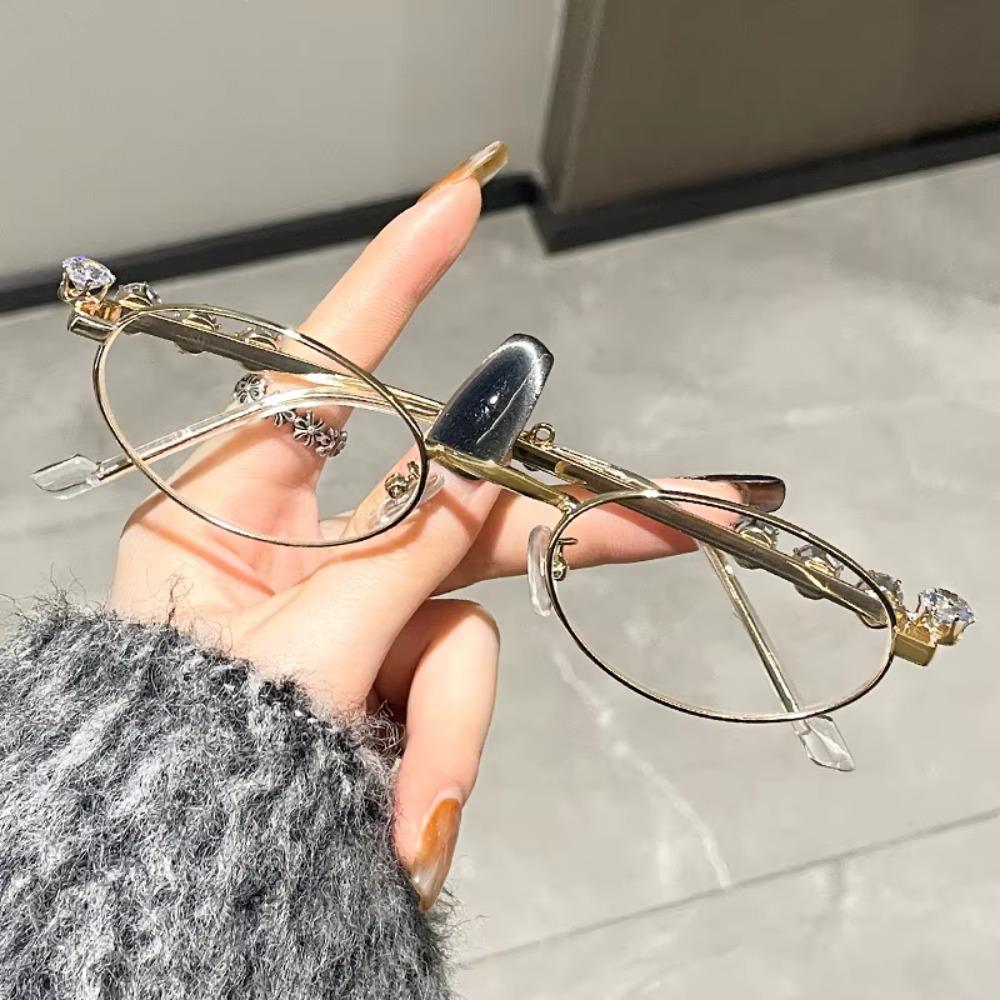 INS Rhinestone Sunglasses Y2k Anti-Blue Light Spectacles Convenient Retro Frame Eyewear  Selfie