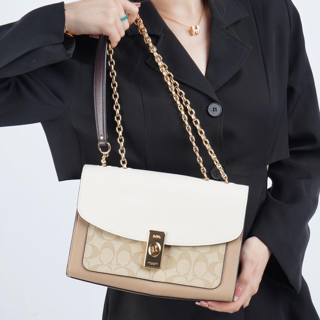 Coach Lane 26 Monogram Color Block Canvas und Leder Klappe Kette Schultertasche Damen Schultertasche C2174-IMOT4