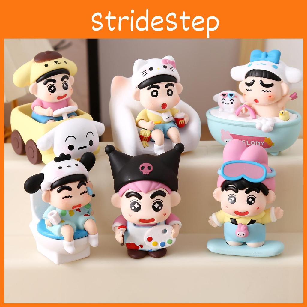 6pcs Crayon Shin Chan Bathing Driving Scene Model Ornament Set For Collectors And Kids