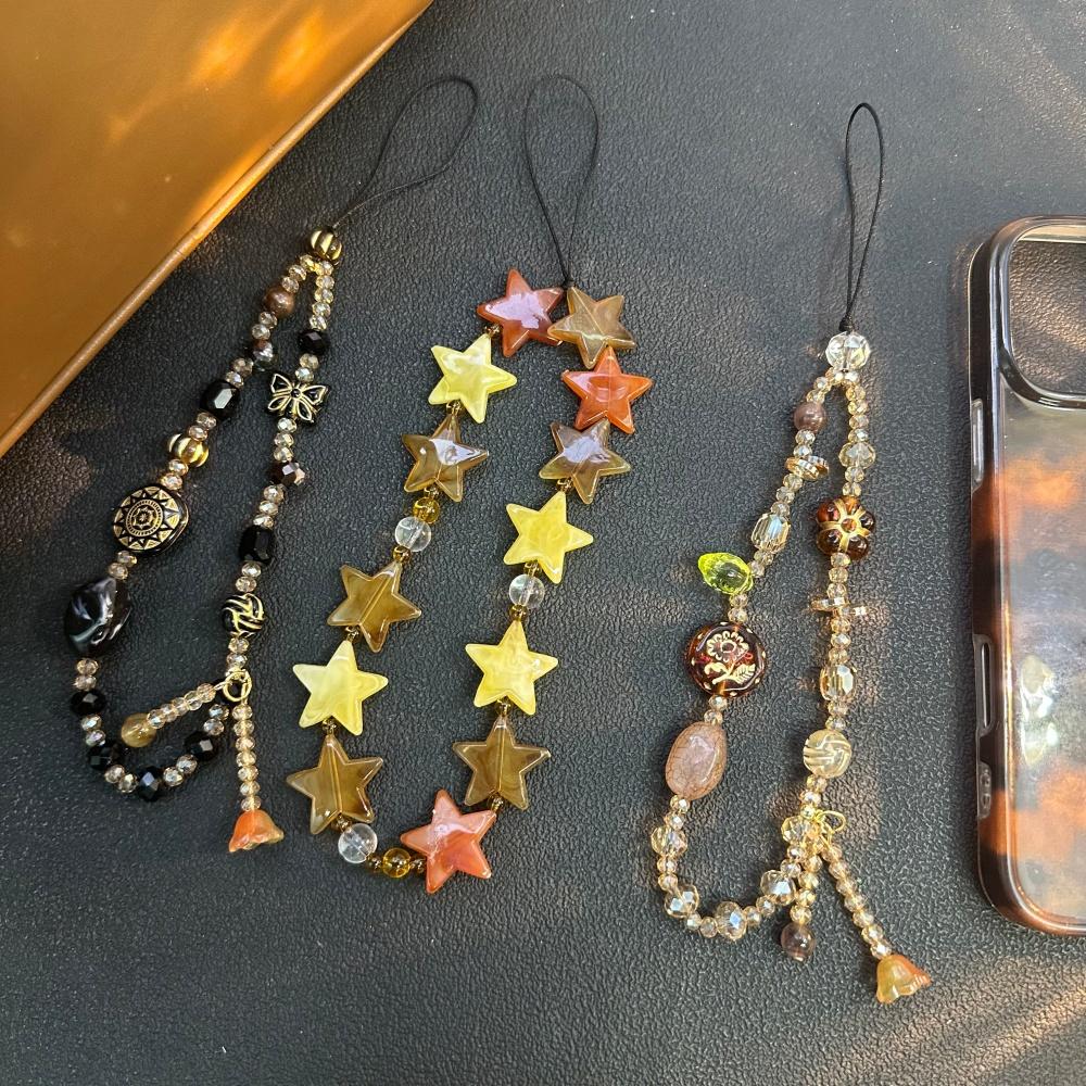 Vintage Phone Strap Beaded Pendant Women Elegant Luxury Short Anti-Loss Camera Chain Mobile Lanyard