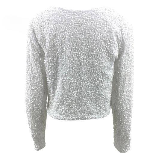 Women Autumn Winter Cropped Coat O-neck Long Sleeve Sexy Nightclub Coat Sequins Bowknot Lace Up Glitter Cardigan Party Club Outerwear