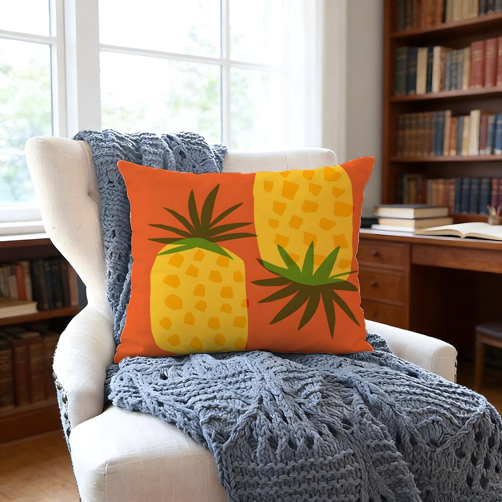 Pineappleillustration Cushion Cover Anti-Dust Mite Short Plush Pillowcase - Invisible Zipper Silky Soft Sofa Cushion Cover