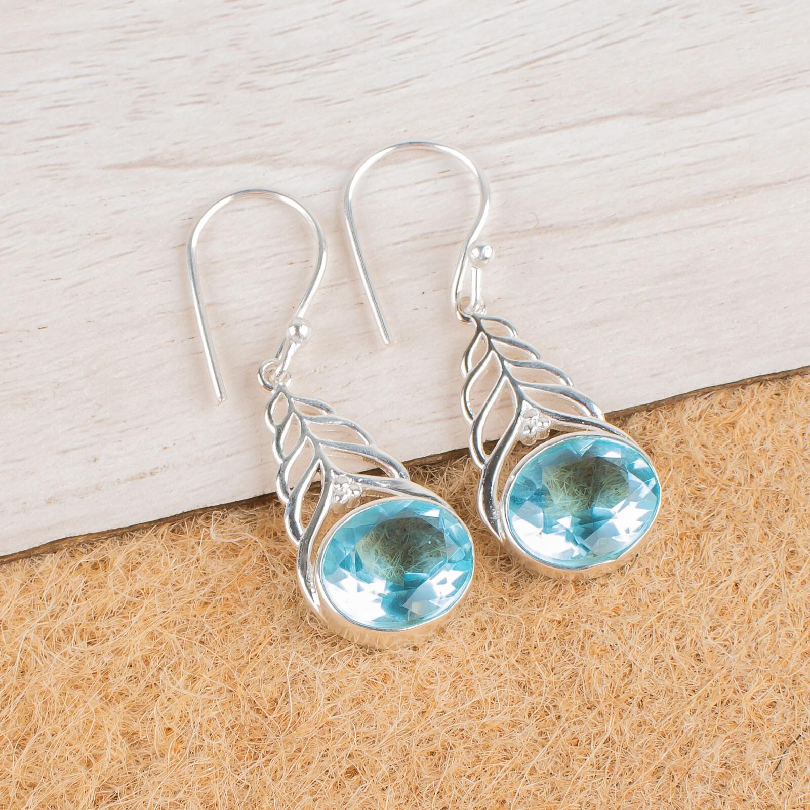 

Sky Blue Topaz Gemstone 925 Sterling Silver Jewelry Drop/Dangle Earrings 1.64 CE-1-8